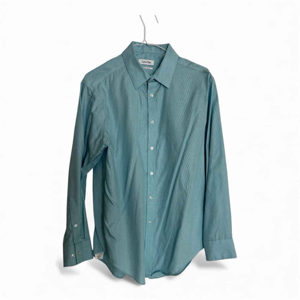 Calvin Klein Slim Fit Long Sleeve Dress Shirt Turquoise (16 - 32/33)